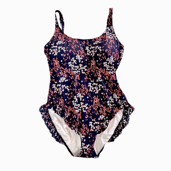 MICHAEL Michael Kors | High Leg Ruffle One Piece Swimsuit in Floral Navy - Picture 3 of 10